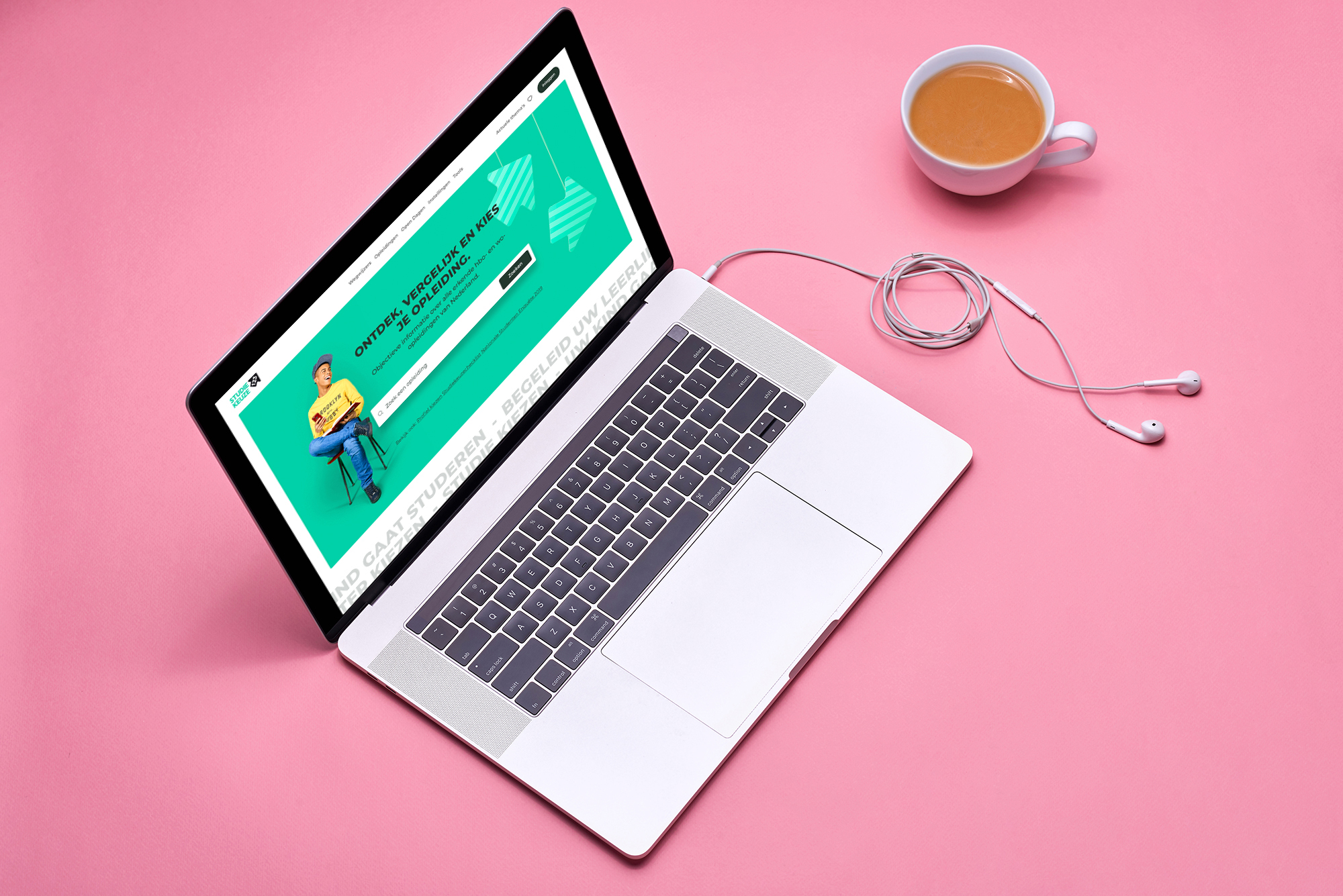 Laptop met op het scherm homepage van Studiekeuze123.nl